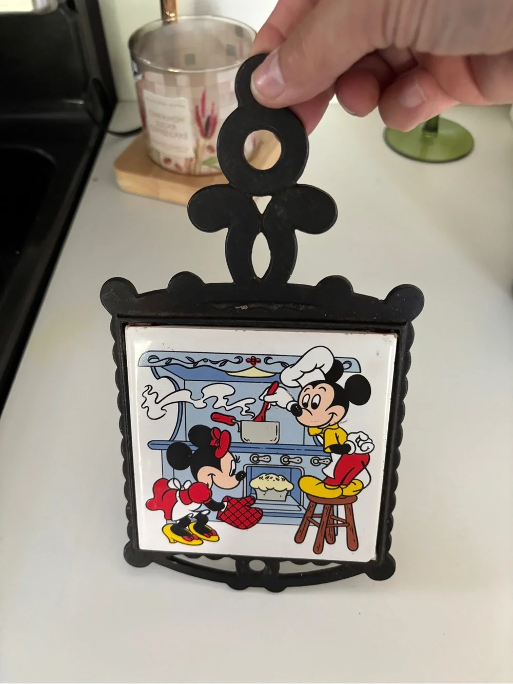 Disney Vintage Mickey & Minnie Cooking Ceramic Tile Trivet - 1970s